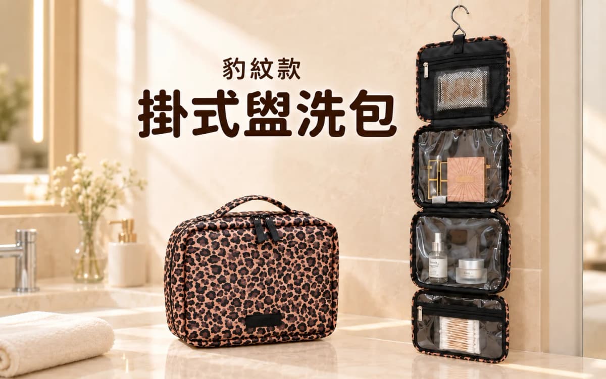 豹紋掛式旅行盥洗收納包 ｜ Leopard Print Hanging Toiletry Bag 1