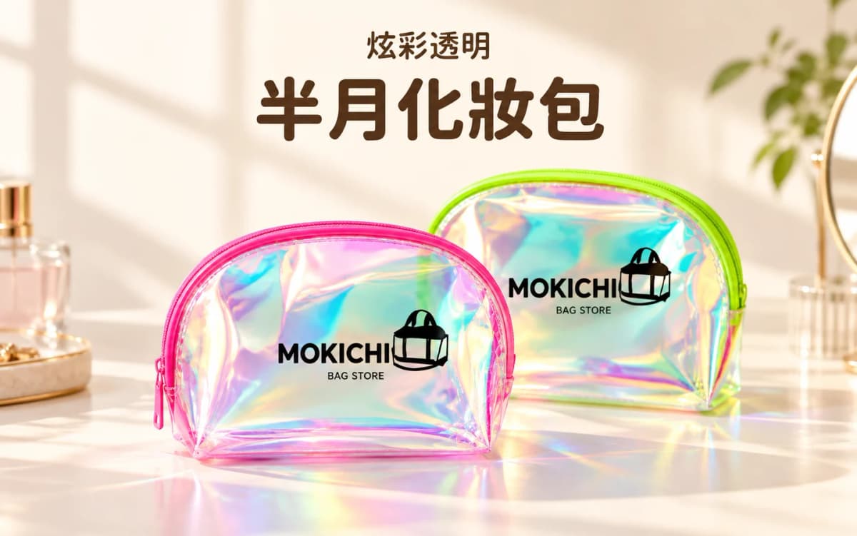 炫彩螢光綠邊透明半月化妝包 ｜ Neon Green Trim Holographic Half-Moon Cosmetic Bag