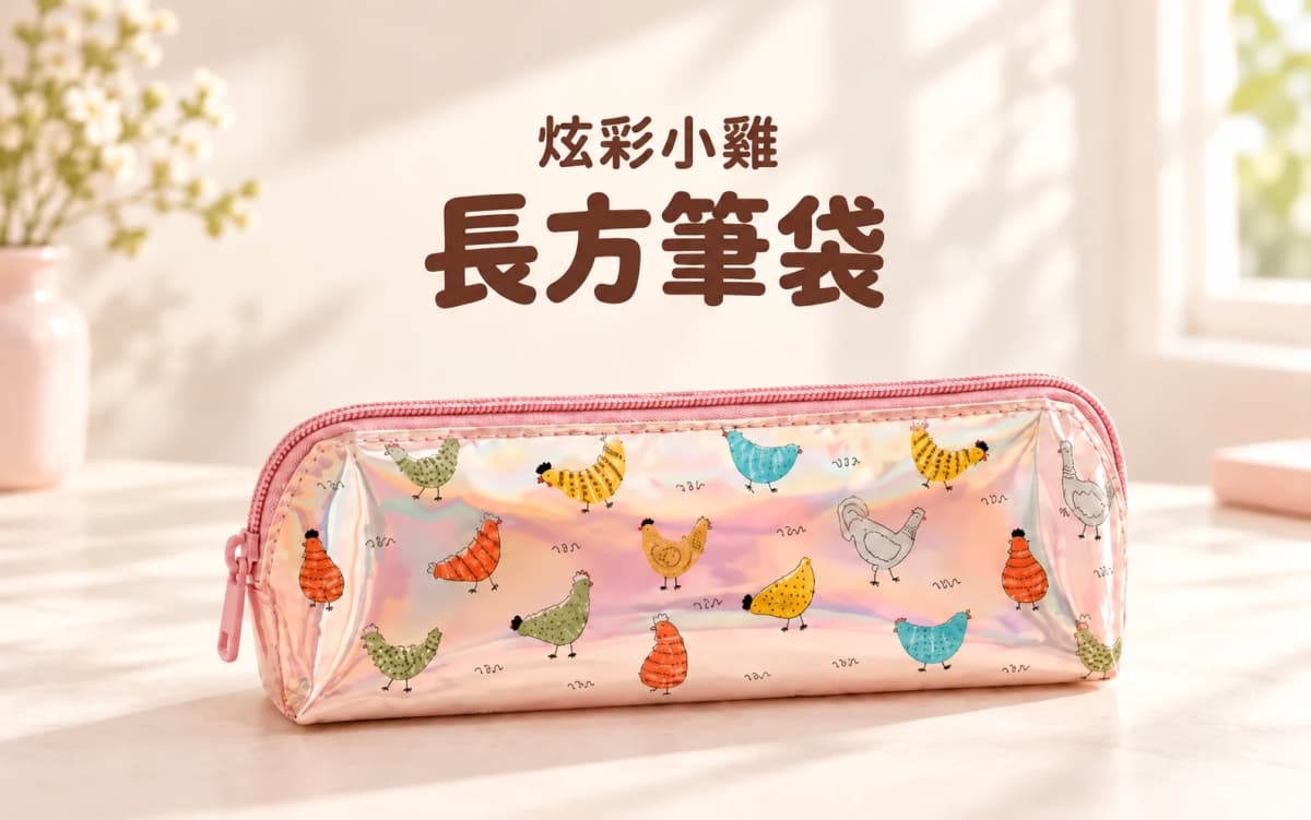 炫彩小雞長方筆袋 ｜ Holographic Chicken Print Pencil Case