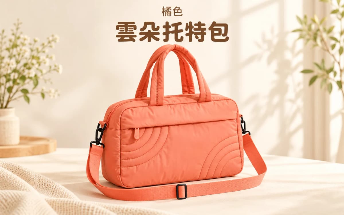 橘色輕量雲朵旅行托特包 | Orange Puffy Travel Tote Bag