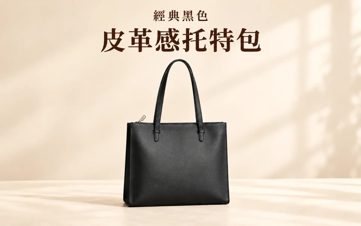 經典黑色皮革感托特包 | Classic Black Leather Tote Bag