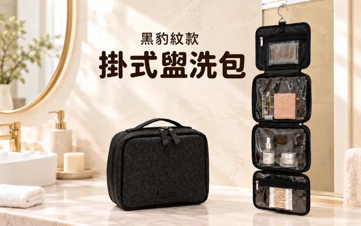 黑豹紋掛式旅行盥洗收納包 | Black Leopard Pattern Hanging Toiletry Bag 1