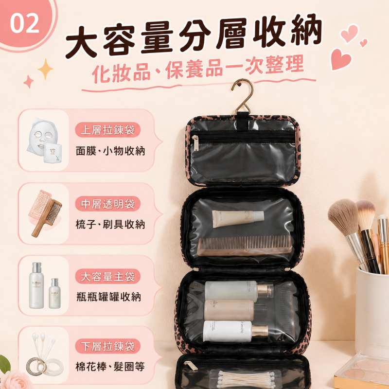 豹紋掛式旅行盥洗收納包 | Leopard Print Hanging Toiletry Bag