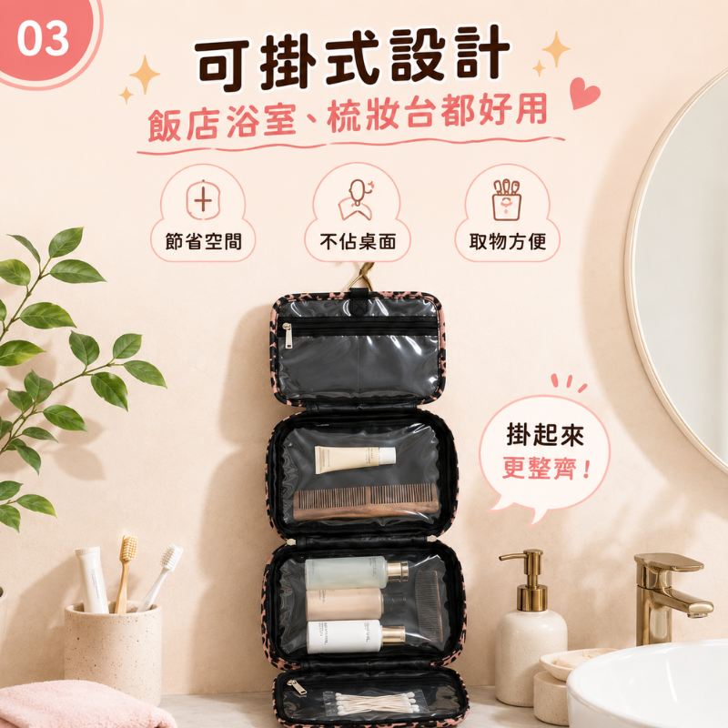 豹紋掛式旅行盥洗收納包 | Leopard Print Hanging Toiletry Bag