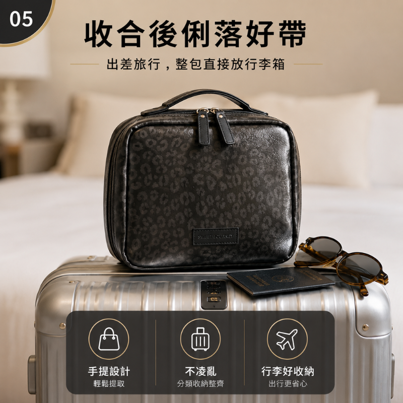 黑豹紋掛式旅行盥洗收納包 | Black Leopard Pattern Hanging Toiletry Bag