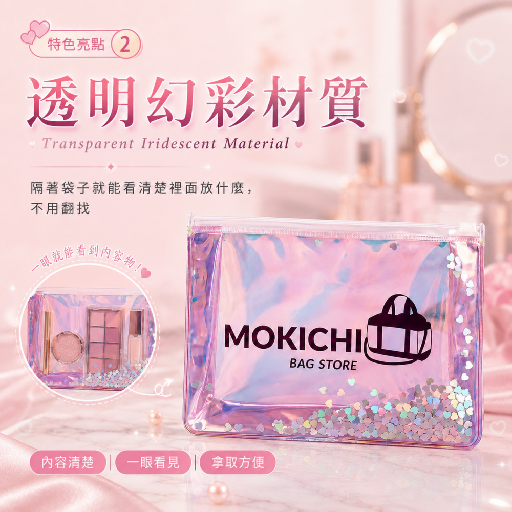 流動愛心亮片透明化妝包 | Glitter Heart Makeup Pouch