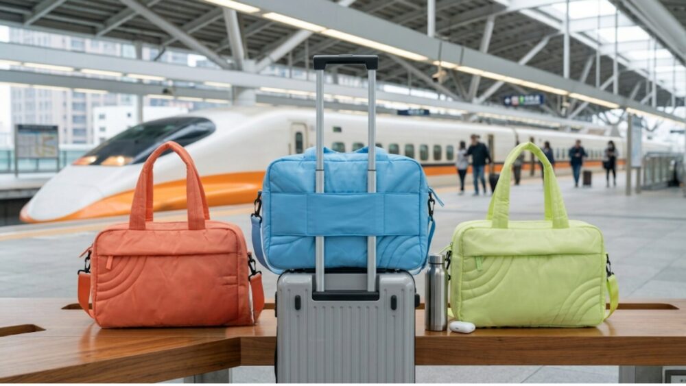 Sky Blue Puffy Travel Tote Bag
