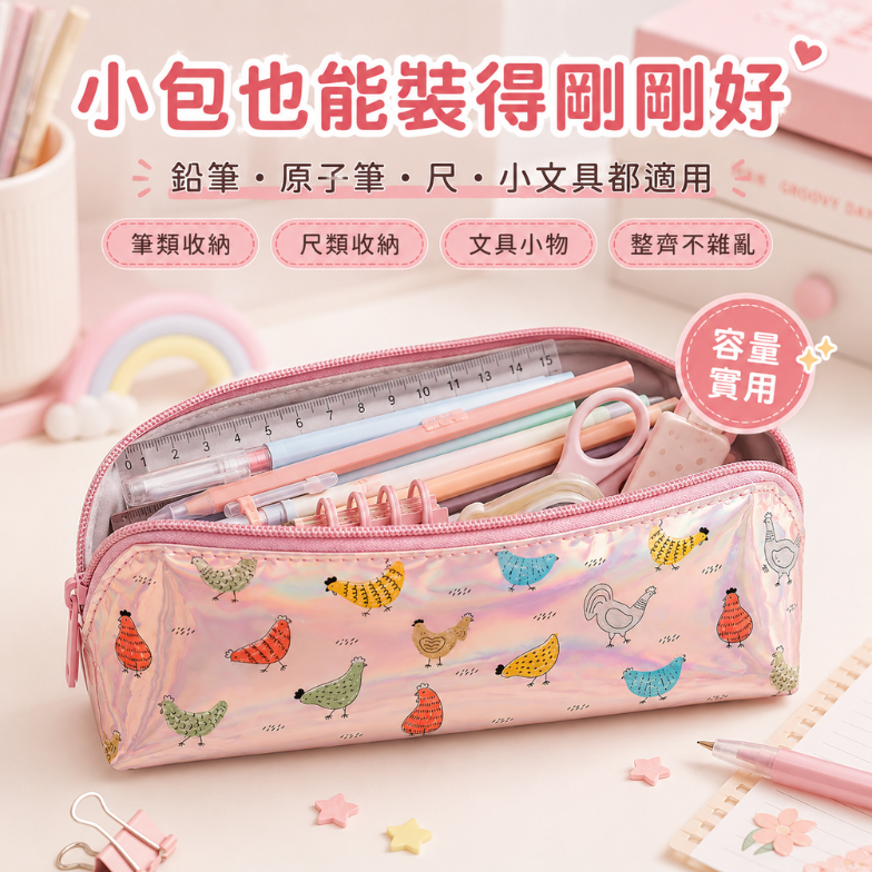 炫彩小雞長方筆袋｜Holographic Chicken Print Pencil Case