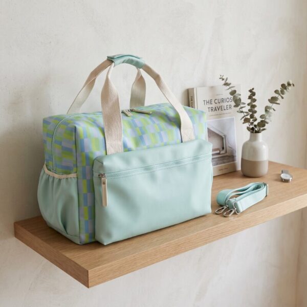 薄荷棋盤格旅行袋｜Mint Checker Duffle Bag
