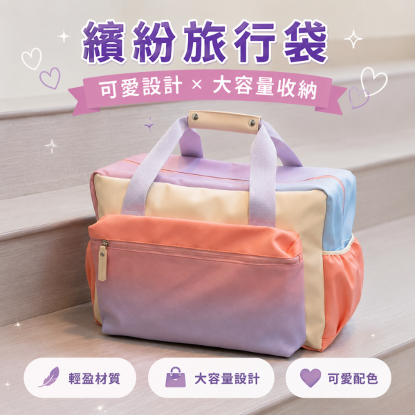 粉彩拼色輕旅袋|Pastel Color-Block Duffle Bag 粉彩拼色輕旅袋|Pastel Color-Block Duffle Bag