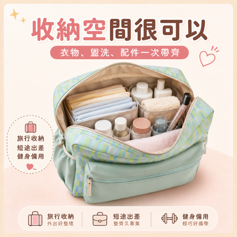薄荷棋盤格旅行袋｜Mint Checker Duffle Bag