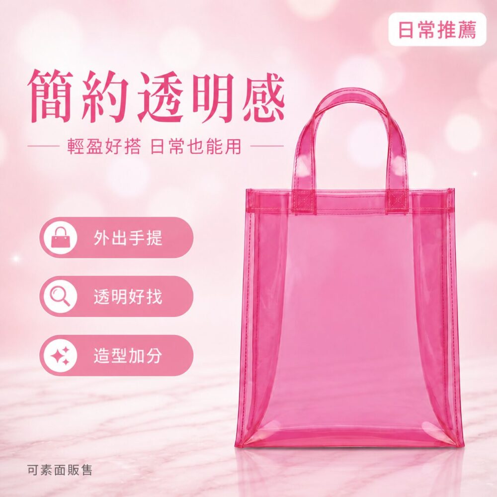 粉色透明手提袋｜Pink Clear Tote Bag